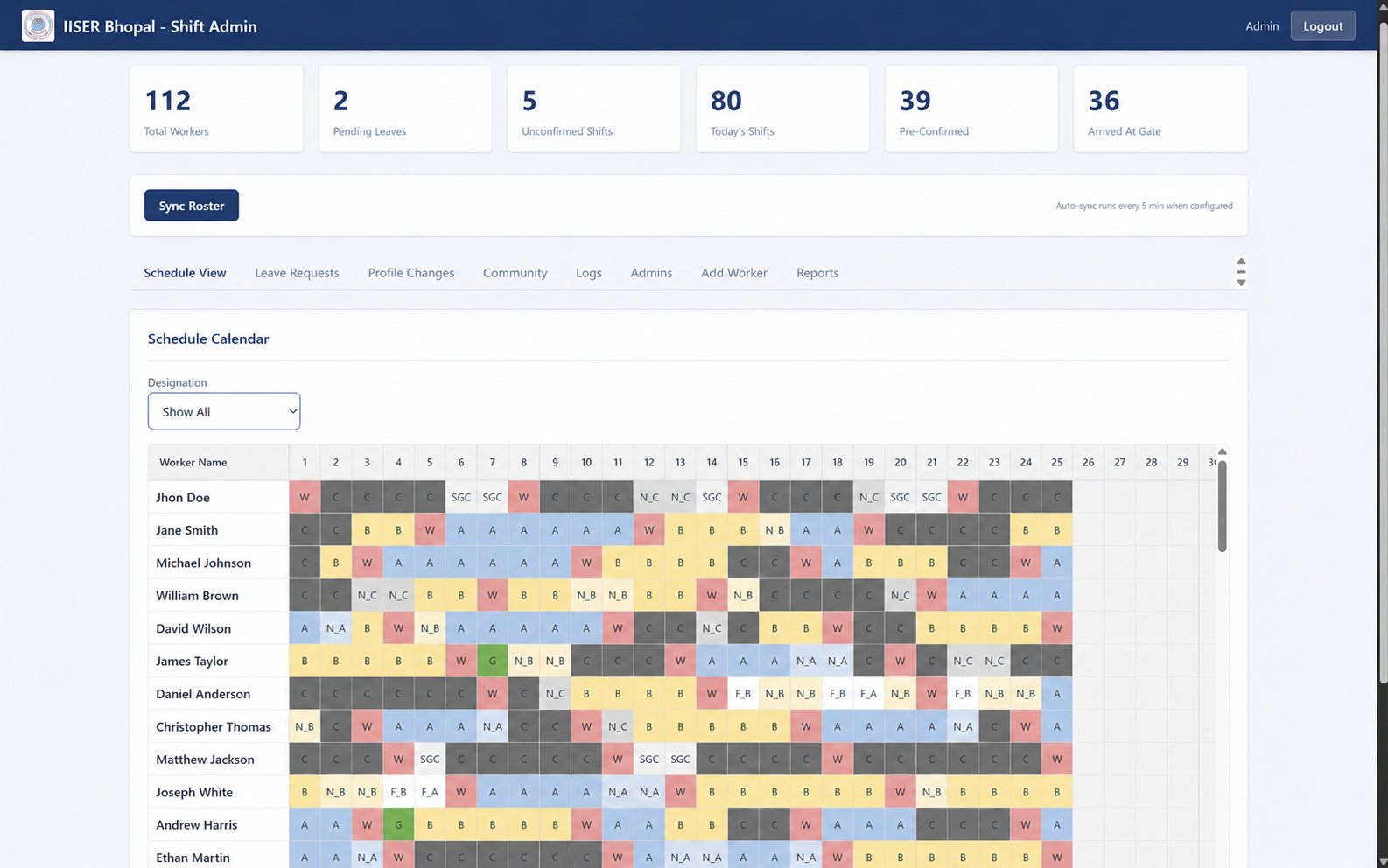 AutoRoster Institutional Shift Admin Dashboard