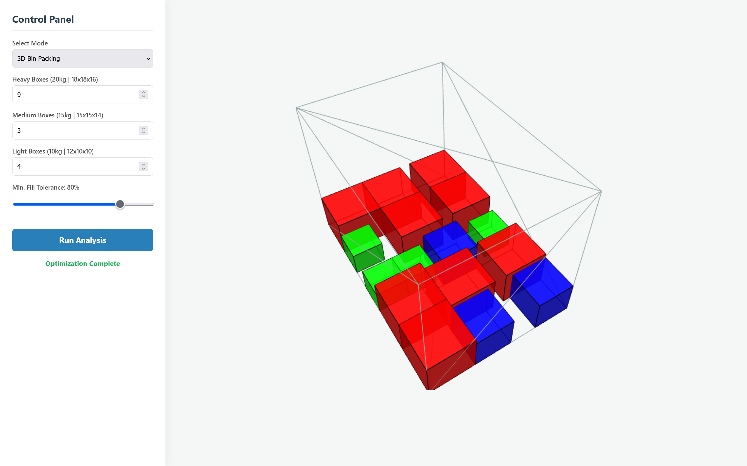 3D Bin Packing Spatial Optimization